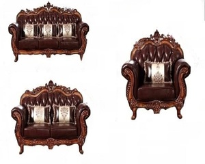Sofá de diseño de lujo de 6 plazas en madera de teca, tallado a mano, adecuado para cama o sala de estar, 3 + 2 + 1 con mesa de centro - Product Image 1