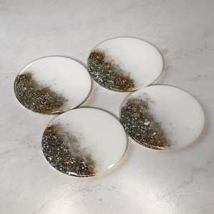 Posavasos de resina hechos a mano con remolino oceánico y diseño de purpurina, alfombrillas epoxi para bebidas, perfectas para el hogar, mesa de centro, cocina y regalos - Product Image 1