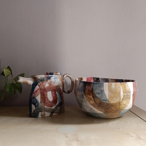 Bol décoratif en marbre multicolore Plat de centre de table en pierre élégant pour la maison Table Salon Cuisine et intérieur moderne - Product Image 3