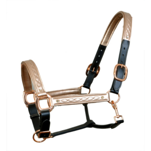 Elegante Cabestro de Cuero Negro para Caballo, Silla de Montar Inglesa, Bocina Acolchada en Oro Rosa, Detalles Acolchados en la Corona, Equipo Ecuestre Premium - Product Image 3