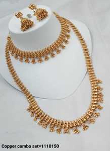 INDIAN TRADITIONAL and <b>FASHIONABLE</b> COPPER <b>JEWELLERY</b> BRIDAL WEDDING <b>JEWELLERY</b> SET for WOMEN EARRINGS and NECKLACE SET - Product Image 2