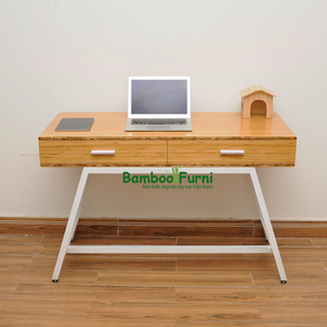 BB002a <b>Simple</b> Design Office <b>Desk</b> with Bookshelf Durable Laminated Bamboo Wood 120x60x75 (cm) with Storage Feature - Product Image 3