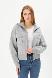 เสื้อโค้ทสั้นลำลองของผู้หญิงเสื้อถักแบบมีซิปเหล็กเสื้อโค้ทใส่สบายใส่ได้ทุกวันมีปกเสื้อที่ทันสมัยสวมใส่สบาย - Product Image 4