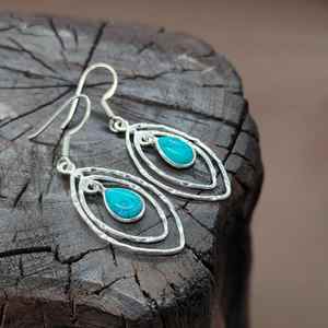 925 argent Sterling fait à la main Turquoise pierre précieuse boucle d'oreille cadeau pour son artisan conçu Designer argent balancent boucles d'oreilles en gros - Product Image 3