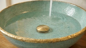 Vasque de salle de bain en céramique artisanale, à un trou, à poser sur comptoir, ronde, finition mate martelée, facile à nettoyer, style rustique - Product Image 4