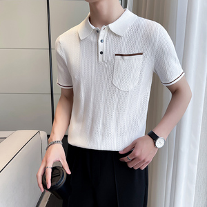 Polo ajustado de lujo de gama alta para hombre, camiseta informal de verano con bolsillo de solapa de punto, camiseta transpirable de manga corta, tela cómoda de Golf - Product Image 6