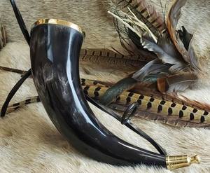 Viking <b>Drinking</b> Horn With Helm of Awe Engravings and <b>Stand</b> Viking <b>Drinking</b> Horn <b>Drinking</b> Tankard Medieval Horn - Product Image 2