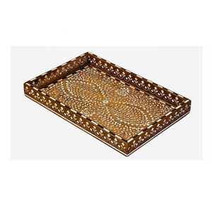 Bandeja Rectangular para el hogar hecha a mano para mesa de centro, té y café, bandeja de madreperla para sala de estar decorativa - Product Image 1