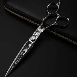 Ciseaux de barbier professionnels faits à la main en acier inoxydable avec revêtement plasma, broderie multi-usages avec étui en cuir - Product Image 5