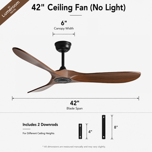 Ventilador de Techo de Madera Sólida de 42 Pulgadas Sin Luz, con Diseño de 3 Aspas, Control Remoto, Motor DC Silencioso para Dormitorio - Product Image 5