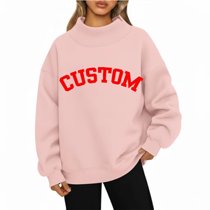 Sudadera personalizada de invierno larga transpirable de poliéster/algodón con cuello falso Varsity sudadera con letras bordadas diseño de sarga de aparejos - Product Image 1