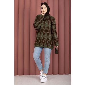 เสื้อสเวตเตอร์ถักสีกากีแบบนุ่มลายบาคลาวา สไตล์ลำลองสำหรับฤดูใบไม้ร่วง - Product Image 3