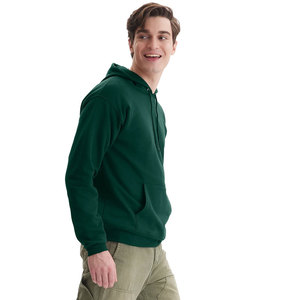 Men's Dark Green Hooded Sweatshirt Regular Fit Casual Solid Color Fleece Knitted Pullover with Front Pocket Autumn Wear - Product Image 3