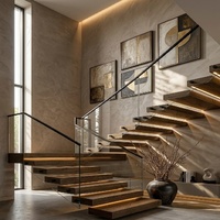 Escalier en bois moderne sur mesure, escalier flottant, garde-corps en verre sans cadre, résistant à la rouille, pour centre commercial, appartement, projets résidentiels