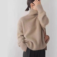 Pull à col roulé en laine/acrylique, tricoté plat, boutonné, décontracté, respirant, séchage rapide, pour femme, personnalisable sur le devant