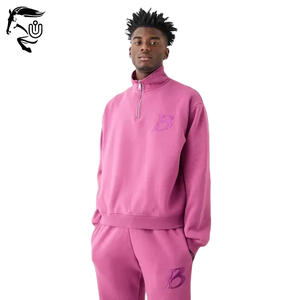 Sudadera con cuello de cremallera y cuarto bordado con logotipo personalizado para hombre, conjuntos de pantalones apilados lisos de gran tamaño de algodón 100%, estilo de chándal - Product Image 2