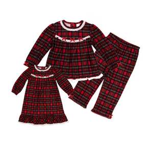 Pyjama bébé en jersey thermique respirant sur mesure, taille plus, et robe à carreaux pour filles, ensemble de tenue à manches longues pour Noël - Product Image 5