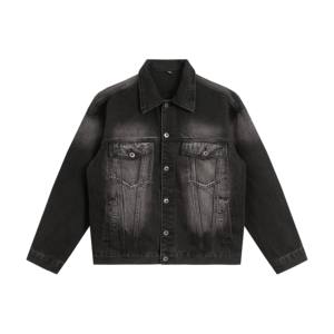 Streetwear à la mode personnalisée en usine veste vintage en denim délavé unisexe pour hommes automne hiver surdimensionné veste manteaux en jean noir - Product Image 3