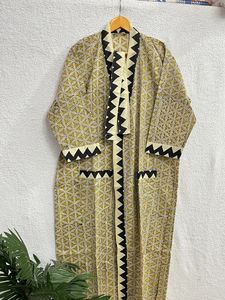 Albornoz de algodón con estampado de bloques hecho a mano para mujer, ropa de dormir larga de verano, cubierta de playa, dama de honor, cintura de novia Natural - Product Image 4