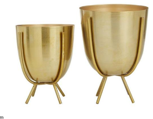 Macetas Modernas de Metal para Interiores, Juego de 2 Macetas con Acabado Dorado, Duraderas para Salas de Estar, Patio, Porche, Jardín, Césped, Flores - Product Image 1