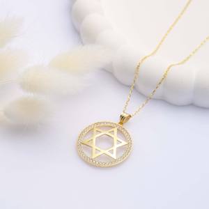 Collar con Colgante de Estrella de David de 24 mm con Circonita Cúbica Redonda, Joyería de Plata de Ley 925 Hecha a Mano en Turquía, Venta al por Mayor - Product Image 2