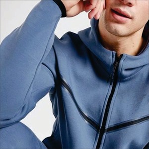 OEM Design 69% Coton 31% Polyester Bleu Hommes Tech Polaire Survêtement Full Zip Hoodie Joggers Sweatpants Sweatsuit - Product Image 6