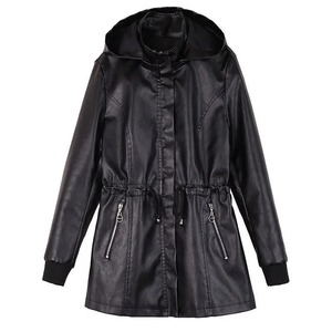 Chaqueta de cuero para mujer 2025 chaqueta básica abrigo mujer invierno motocicleta chaqueta PU cuero cremallera sudaderas con capucha prendas de vestir exteriores - Product Image 6