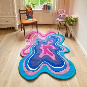 Alfombra de lujo única y moderna hecha a mano, alfombra de suelo de lana de alta calidad, alfombra de dormitorio lavable de forma Irregular, única - Product Image 1
