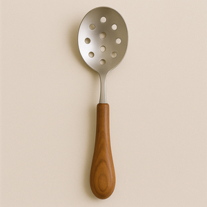 Cuchara ranurada con mango de madera de diamante de diseñador, utensilio de cocina de acero inoxidable, espumadera, colador resistente al calor con espejo - Product Image 4