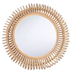 Miroir Sunburst en rotin tissé fait à la main Tenture murale naturelle décorative pour la maison et le bureau - Product Image 4