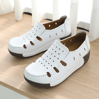 Chaussures de marche décontractées et confortables JSHOE pour femme, en cuir de vachette, style Luna, à enfiler, à semelle compensée, souples et légères