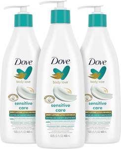 Dove Body Love Sensitive Care Loción corporal Calma y reconforta la piel sensible Loción hipoalergénica con suero de ceramida restaurador - Product Image 1