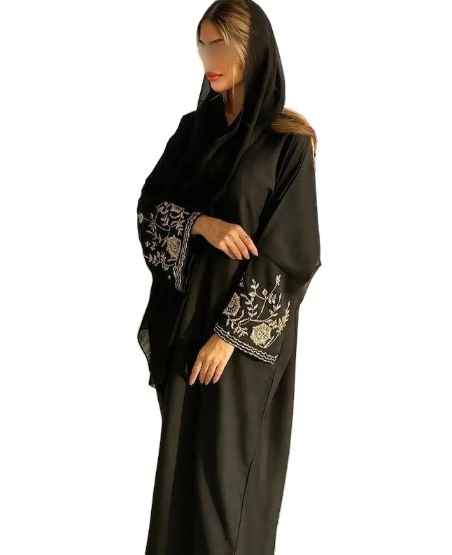 Abaya abierta frontal Modest Islamic out wear falta teñido bordado dorado Abaya Top para mujer Casual verano 2023 manga larga abaya