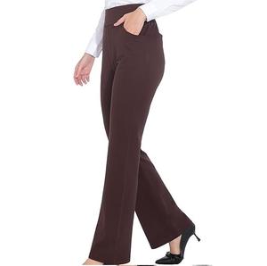 Pantalon habillé pour femme en coton personnalisé à jambe large droite Pantalon habillé taille haute respirant Vente en gros Pantalon habillé formel décontracté pour le bureau - Product Image 5
