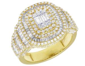 Elegant 10K Yellow Gold Rhodium Plated Hip Hop <b>Ring</b> with Lab Grown Diamonds Baguette & Round Cuts <b>Iced</b> Mens Jewelry for Party - Product Image 1