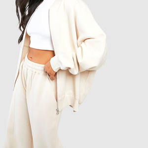 2025 alta calidad de algodón de poliéster de gran tamaño Otoño Invierno Casual polar de dos piezas conjunto de Sudadera con capucha recortada para mujer - Product Image 3