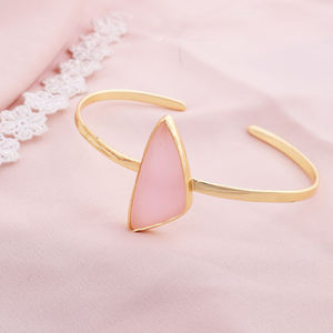 Pulsera de Calcedonia Rosa natural de diseño simple, brazalete ajustable chapado en oro de 18 quilates, joyería hecha a mano, brazalete abierto - Product Image 5
