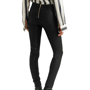 กางเกงลำลองเอวสูงของผู้หญิงหนังวัวระบายอากาศพร้อมกางเกงด้านล่างทรงดินสอหนัง PU ผลิตจากผ้าฝ้ายออกแบบได้ตามต้องการ - Product Image 3