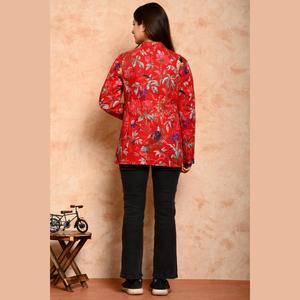 Veste matelassée réversible en coton à imprimé floral pour femme, style universitaire, manteau court en cuir personnalisé pour l'automne - SHKL1012 - Product Image 2