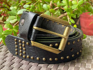 Ceintures en cuir unisexe noir vrai cuir ceintures occidentales de haute qualité - Product Image 3