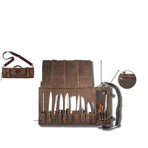 Bolsas de rollo de cuchillo de cuero genuino Premium profesional/Soporte de cuchillos de logotipo personalizado de alta calidad - Product Image 5