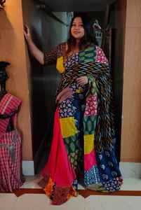 Nouvel arrivage de vêtements de fête 2022, couleur mixte, magnifique Hakoba Ajrakh Saree avec Blouse, achats en ligne depuis la tenue indienne - Product Image 3