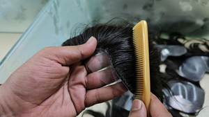 ทูเป้ผมแท้สำหรับผู้ชาย แบบอินเดีย ความหนา 0.05-0.14 มม. ฐานลูกไม้เต็มศีรษะและฐาน PU ลอนลึก ปิดผมบางบริเวณหน้าผาก - Product Image 3