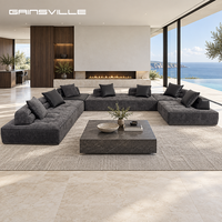 Modernes Luxus U-förmiges Modulares Ecksofa Tiefe Sitzfläche Dunkelgrauer Stoff Couch für Große Villen-Wohnzimmer