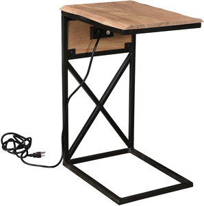 Mesa Auxiliar Moderna de Estilo Industrial Hecha a Mano con Madera de Acacia en Forma de C, Puerto de Carga, Marco de Hierro, Negro Natural para Sala de Estar - Product Image 2