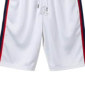 Shorts de Floorball Blancs en Gros avec Bandes Latérales Bleu Marine et Rouge, Légers en Polyester, Vêtements de Sport Unisexe pour l'Entraînement - Product Image 6