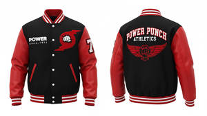 Veste universitaire décontractée d'hiver unisexe en laine/viscose imperméable à l'eau avec manches chauffantes motif uni brodé sur le devant - Product Image 2