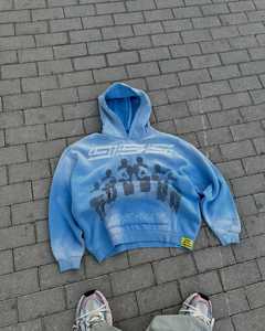 Bespoke เสื้อผ้าแนวสตรีทมีฮู้ดสำหรับผู้ชายเสื้อครอปมีฮู้ดผ้าเกล็ดปลาพิมพ์ลายสกรีนแนววินเทจ - Product Image 2