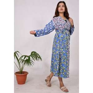 Bata Kimono de Manga Larga con Cuello en V, 100% Algodón, Estampado Floral Boho Hecho a Mano, Ropa de Dormir Ecológica, Bata de Baño Natural para Mujer - Product Image 2