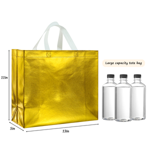 Sac fourre-tout en tissu métallisé grand format rose doré, argenté, jaune avec poignées non tissées pour les voyages - Product Image 6